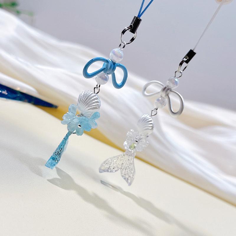 Sweet And Cool Girl Sakura Mermaid Harajuku Style Acrylic Laser Bow Mobile Phone Chain Guben Chain Pendant