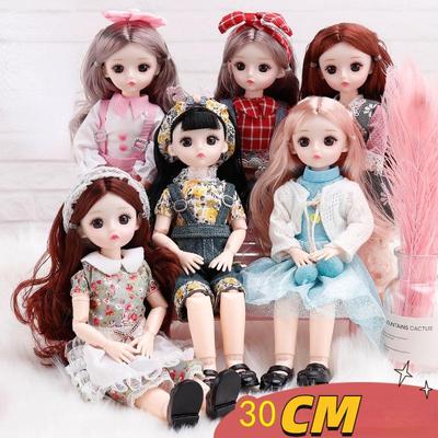 30CM Mini Bewegliche 23 Gelenk Puppe Mädchen Spielzeug 3D Großen Augen BJD Prinzessin Volle Outfits Kleider Sammlung Kinder puppe Geschenk