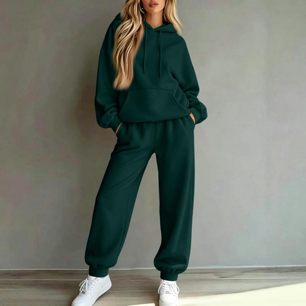 Women's Casual Loose Fit Lined Hoodie and Track Pants Two Piece Set