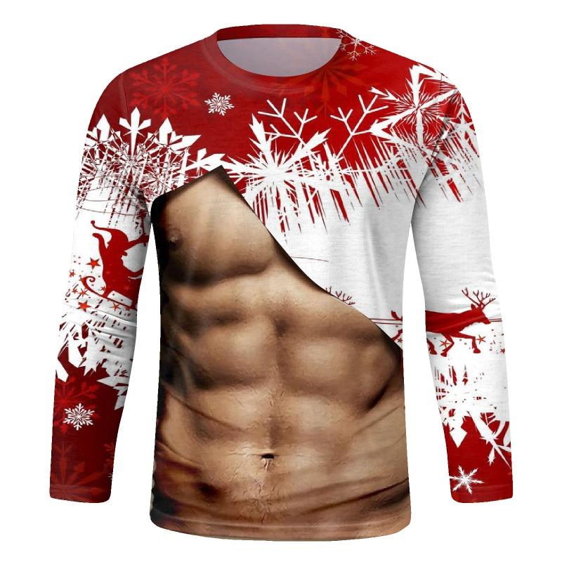 Spring Autumn Men's Fashion 3D Printed Simple Long Sleeve T-shirt Starting from One Piece