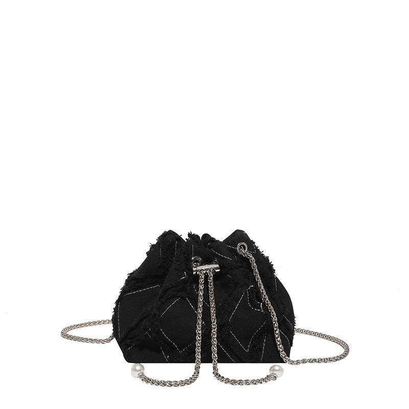 Trend drawstring tassel denim rhombus bag autumn new simple shoulder bucket messenger bag