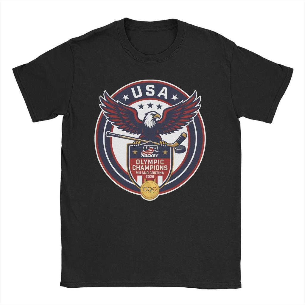 Fashion USA HOCKEY T-Shirt Unisex Women Crew Neck Cotton T Shirts Short Sleeve Tees Gift Idea Tops
