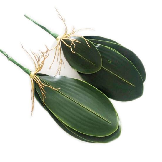 Artificial Green Phalaenopsis Leaves Faux Orchid Leaves Stem Real Touch Green Plant for Flower Arrangement Garden Bonsai Decor