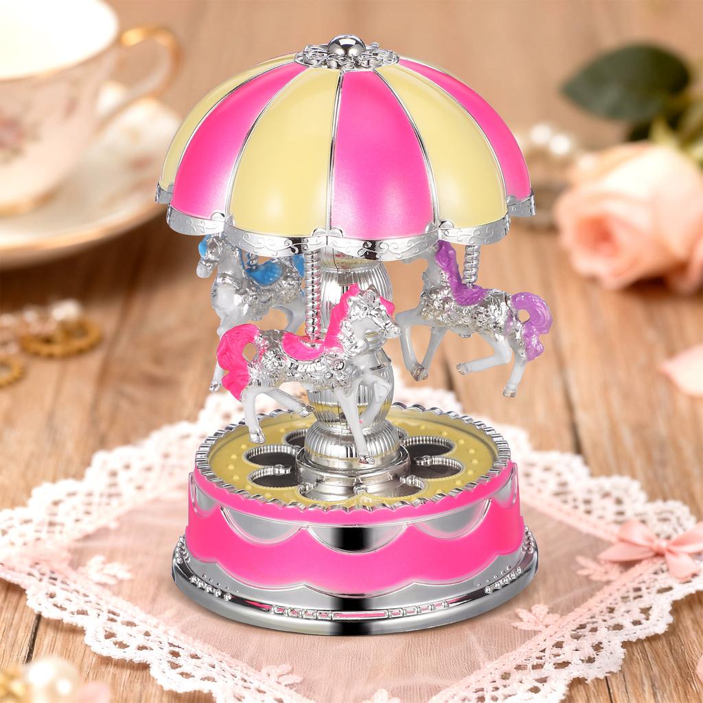 Carousel Music Box Rotatable Luminous Led Light Vintage Design For Girls Romantic Gift Desktop Ornament Musical Box For