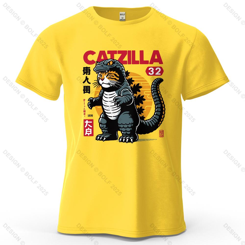 Catzilla Creative Printed Unisexs Tshirt 100 Cotton Oversized Playful Graphic Tees For Unisex Tops Tees Streetwear