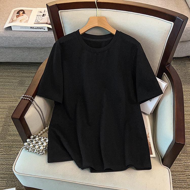 2026 Summer Plus Size Women's Solid Color Slimming Short Sleeve Top - Round Neck, Loose Fit
