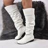 Bottes en cuir à tige haute et bout rond plat pour femmes grandes tailles automne/hiver 2021