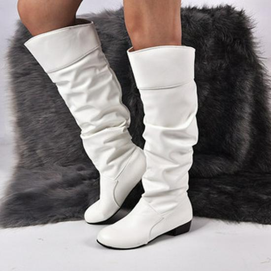 Bottes en cuir à tige haute et bout rond plat pour femmes grandes tailles automne/hiver 2021