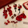 New Year's Retro Red Rose Petal Earrings Chinese Style Festive Spring Festival Earrings Fashion Temperament Internet Celebrity Earrings