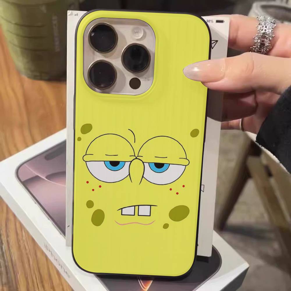 Cartoon S-SpongeBob S-SquarePants Phone Case For IPhone 17 16 15 14 13 12 11 Pro Max Plus Corrugated Bumper Back Cover Shell