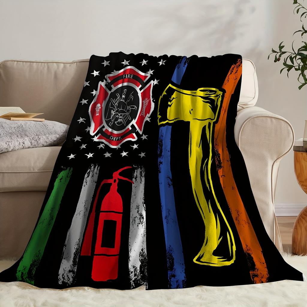 Firefighting Tool Pattern Flannel Printed Blanket Suitable for All Seasons Suitable for Living Room Office Sofa Travel 180x250CM