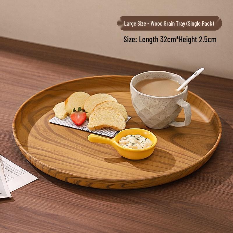 PP Wood Grain Plastic Serving Tray - Rectangular, Food Grade, Round Edges, Commercial Bread Plate.