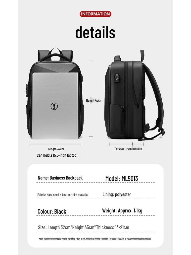 Men's Hard Shell Expandable Business & Travel Backpack with Laptop Compartment