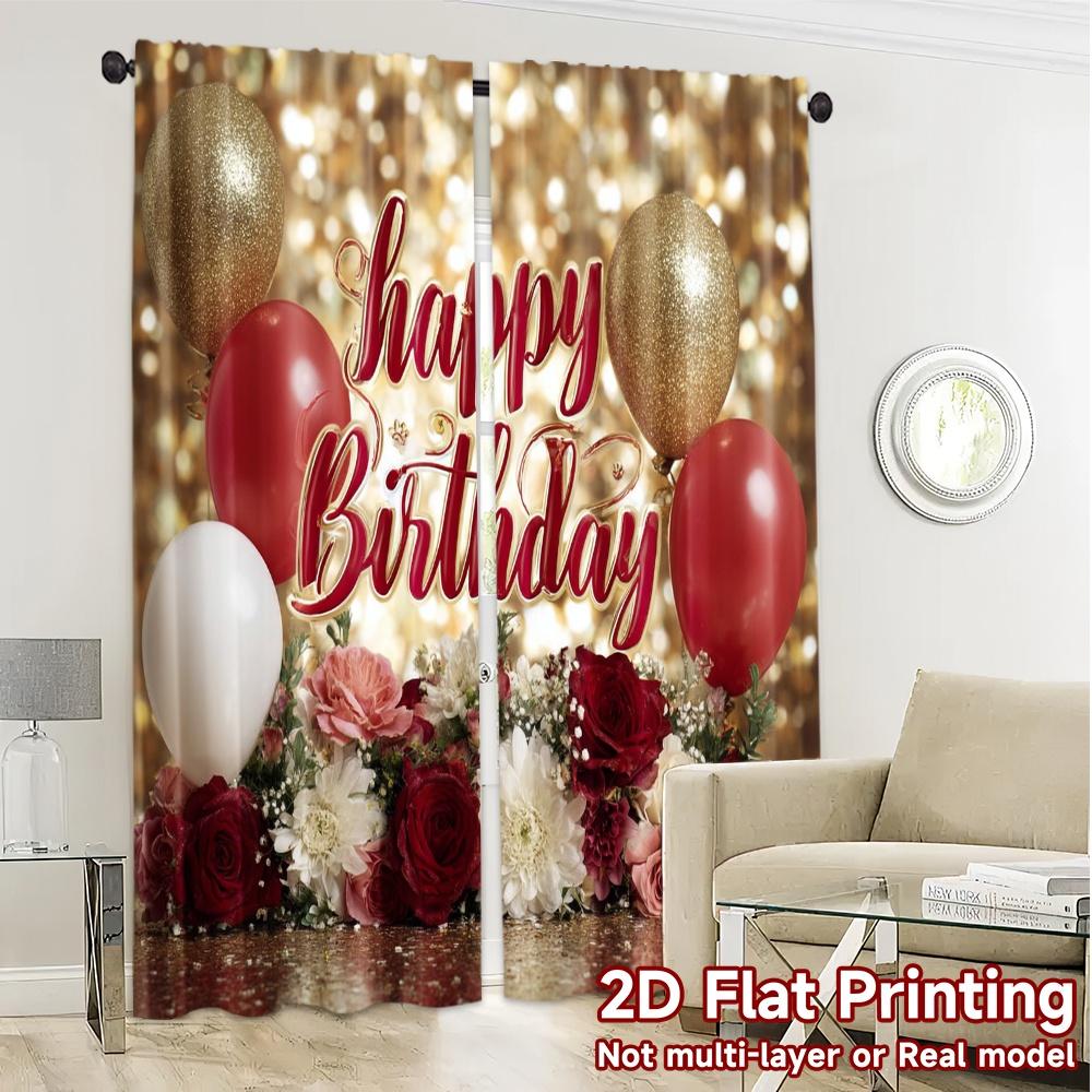 2pcs   2D FLAT PRINTING Curtains (Without Rod) Birthday Bliss(1) Chic Minimalist Curtains Polyester Easy Install Curtains All