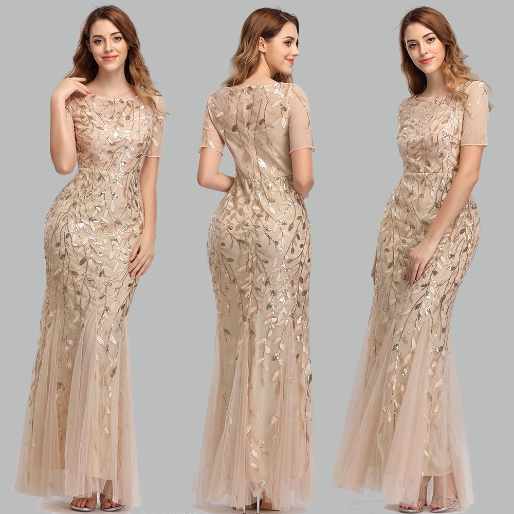 2024 Spring/Summer European-American Slimming Sequin Mesh Fishtail Evening Gown for Women