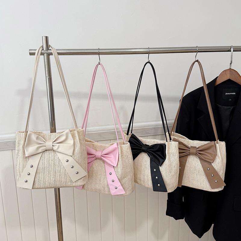 Trend largecapacity bow tote bag new fashion woven shoulder bag casual simple bag