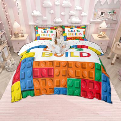 Homewish Building Blocks Duvet Cover Set For Kids Boys Girls Build Game Quilt Cover Set Polka Dots Reversible Bedding