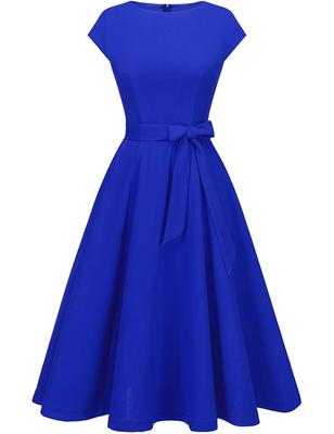 Dresstel Midi Summer Perfect for Size XL Women's Dress, Clothes, A-Line, Slimming, Stylish, Casual, Commuting, Parties, Blue,