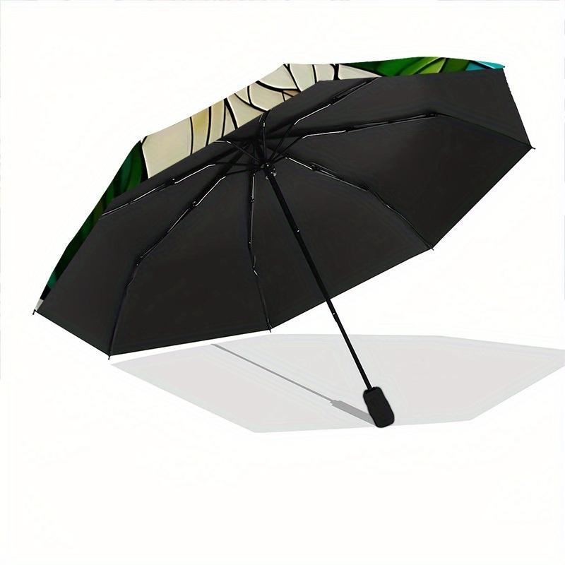 1pc Floral StainedGlass Automatic Open/Close Umbrella with Windproof, Functional Design, 8-Rib Sturdy Canopy