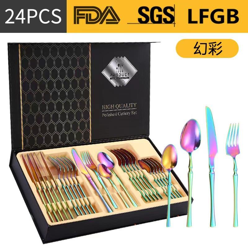 Stainless Steel Tableware 24-piece Set Small Waist Family Western Food Steak Knife, Fork and Spoon Set
