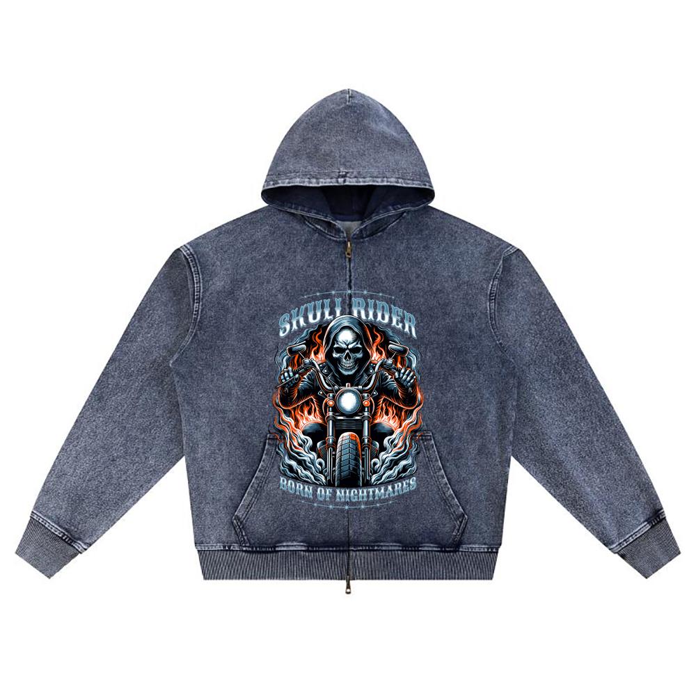 

DTG print Knitted Denim Zip-Up Hoodie streetwear Motorcycle Brother Print Zipper Hoodies XL