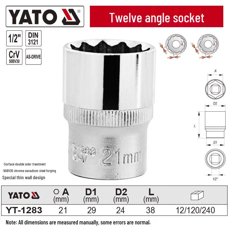 YATO 1/2" 12.5mm Short 12-Point Socket Head