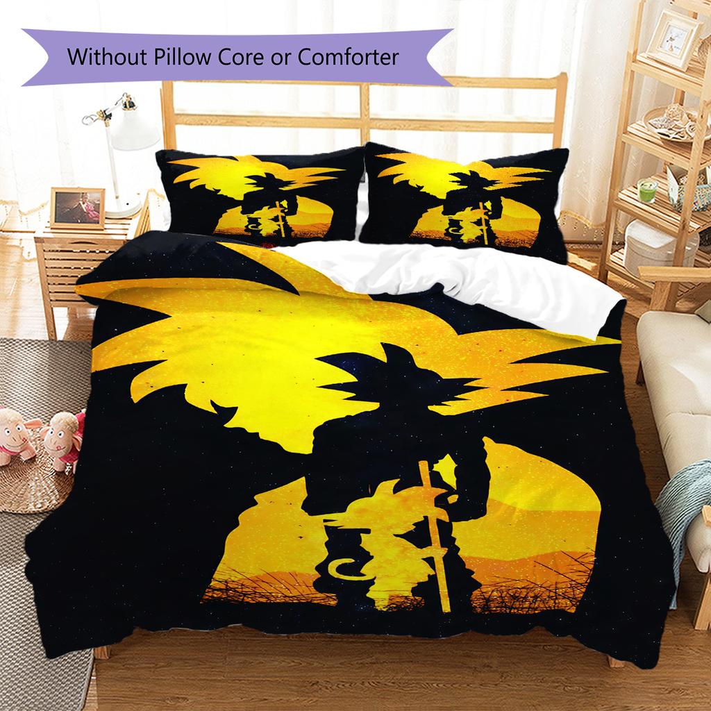 Son Goku Pattern Bedding,Quilt Set Quilt Cover Pillowcase Home Birthday Gift (1 * Duvet Cover + 2 * Pillowcase, Without Core)