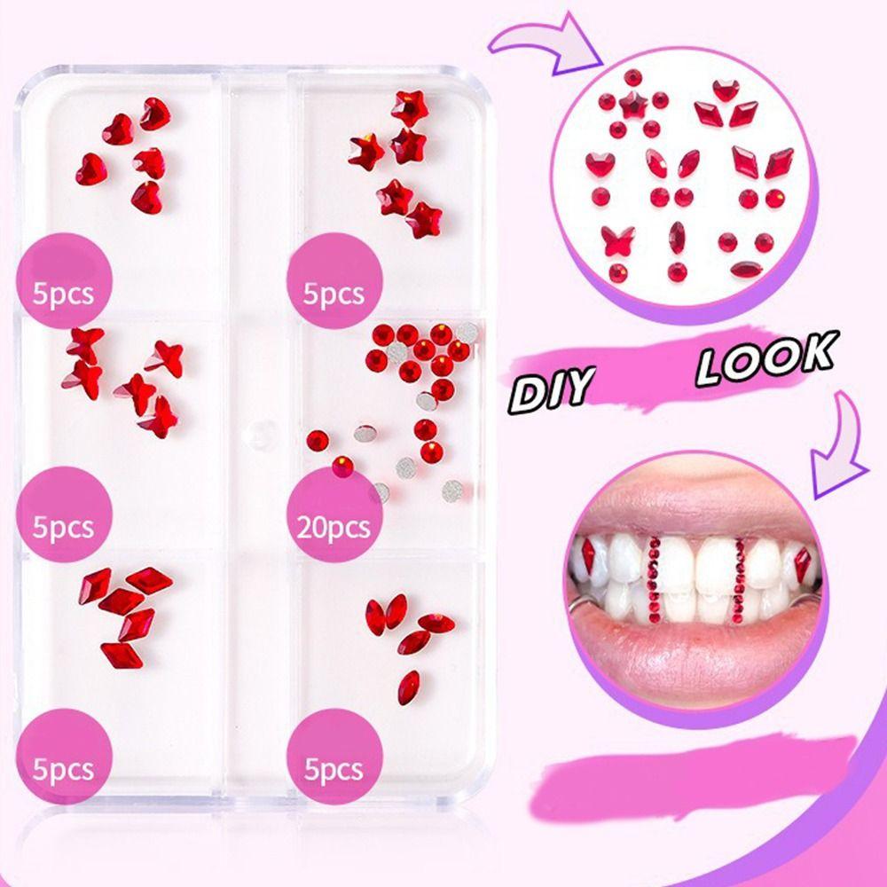 Dental Tooth Gems Diamond Dental Jewelry Crystal Diamond Ornament DIY Tools with Self-adhesive Box Denture Acrylic