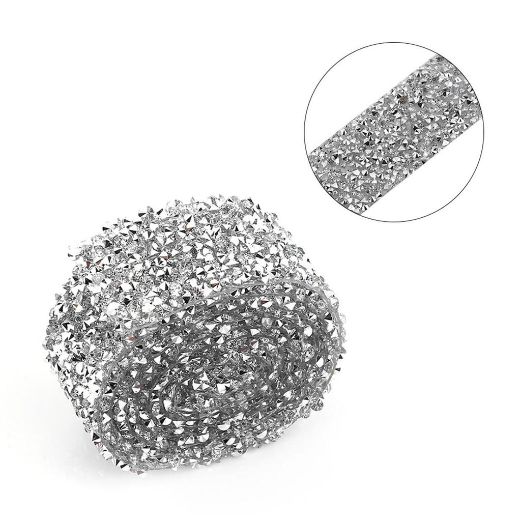 1 Yard 3cm Width Sparkling Back Glue   Rhinestone Decorative Banding Belt Silver