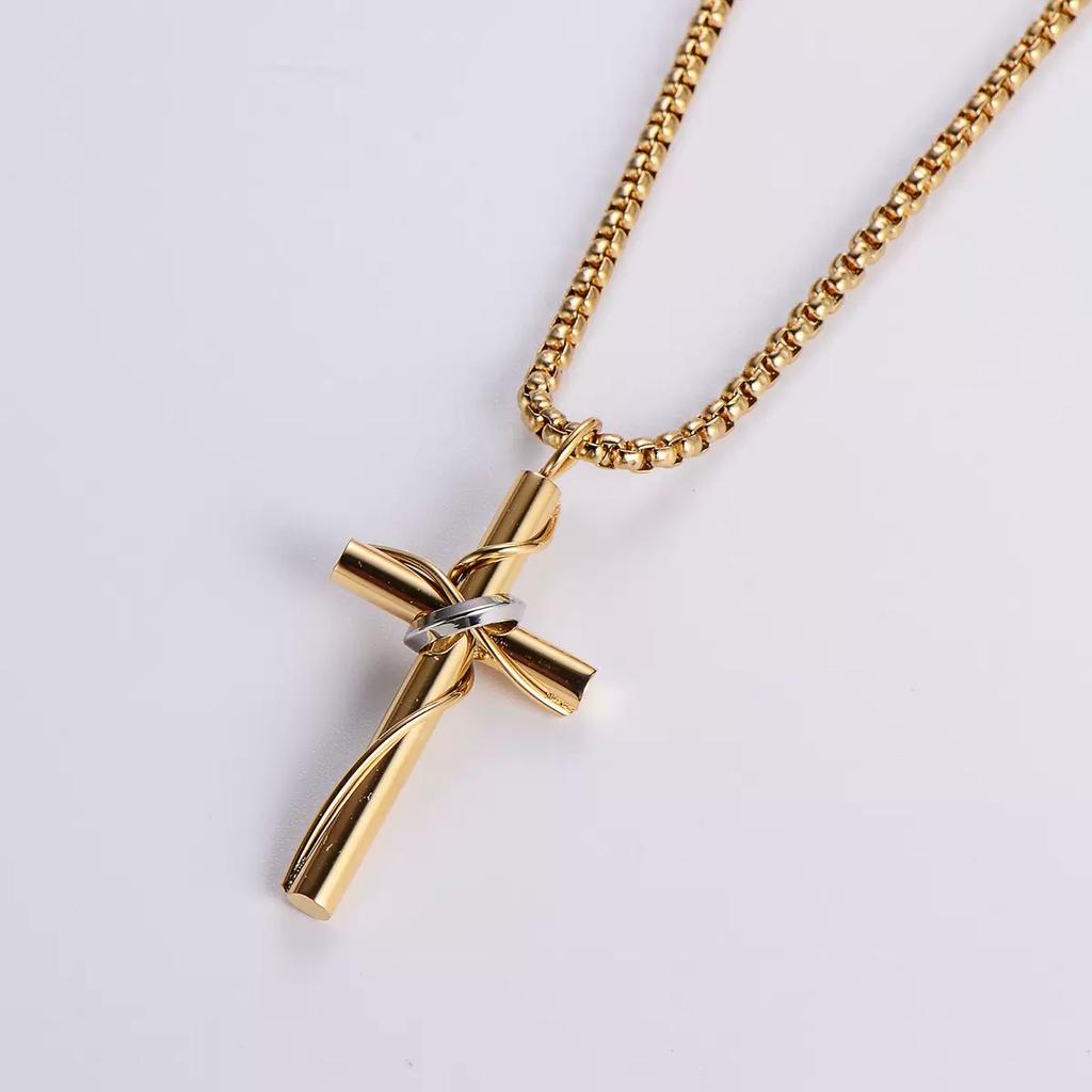 2026 Jewelry Wrapped Cross Fashion Personality Couple Necklace Men's and Women's Accessories