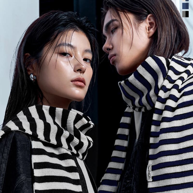 

nuartstudio classic minimal striped muffler 4 colors Navy blue