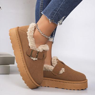 Winter Women's Boots Fashion Belt Buckle Thick Sole Ankle Boots Retro Brown Platform Cotton Shoes Plush Warm Non-slip Snow Boots