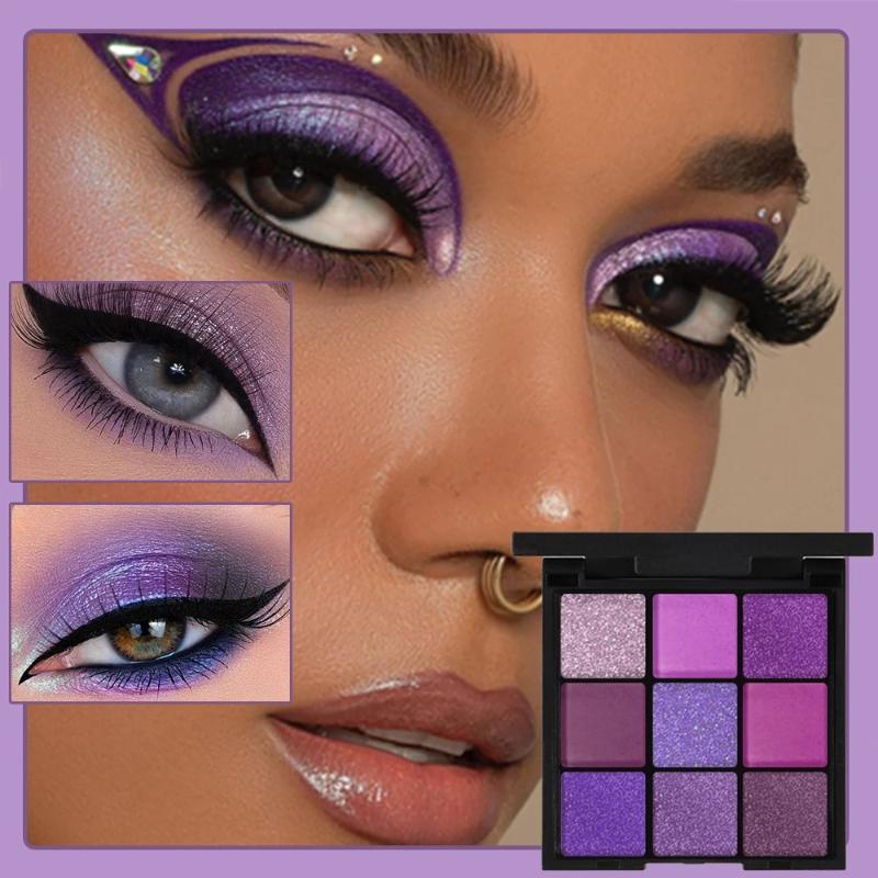 9-Farben Lidschattenpalette Glitzer Perlmutt Matt Lidschatten Schimmer Make-up Lang anhaltend Frauen Schönheit Augenkosmetik Lila Rot