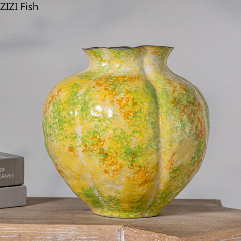 Green Vitality Ceramic Vase Painted Decorative Flower Pots Desk Decoration Flower Arrangement Floral Vases Room Aesthetic Decor