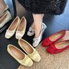 French Retro Silver Soft-soled Single Shoes Women's Shoes Summer Ladyshoes Evening Bow Flats Red Grandma Shoes