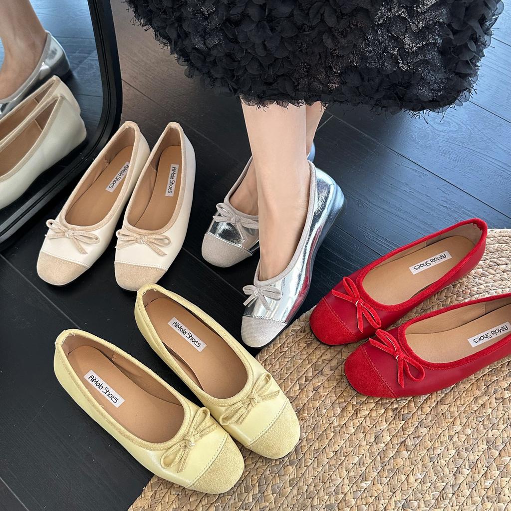 French Retro Silver Soft-soled Single Shoes Women's Shoes Summer Ladyshoes Evening Bow Flats Red Grandma Shoes