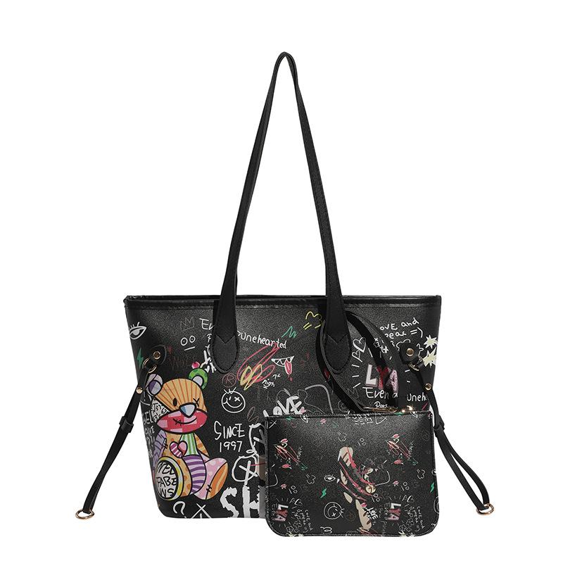 

Fashionable Graffiti Print Tote Bag for Women, Versatile Large Capacity Commuter Shoulder Bag, Chic Casual Handbag for Daily Use KTB чёрный