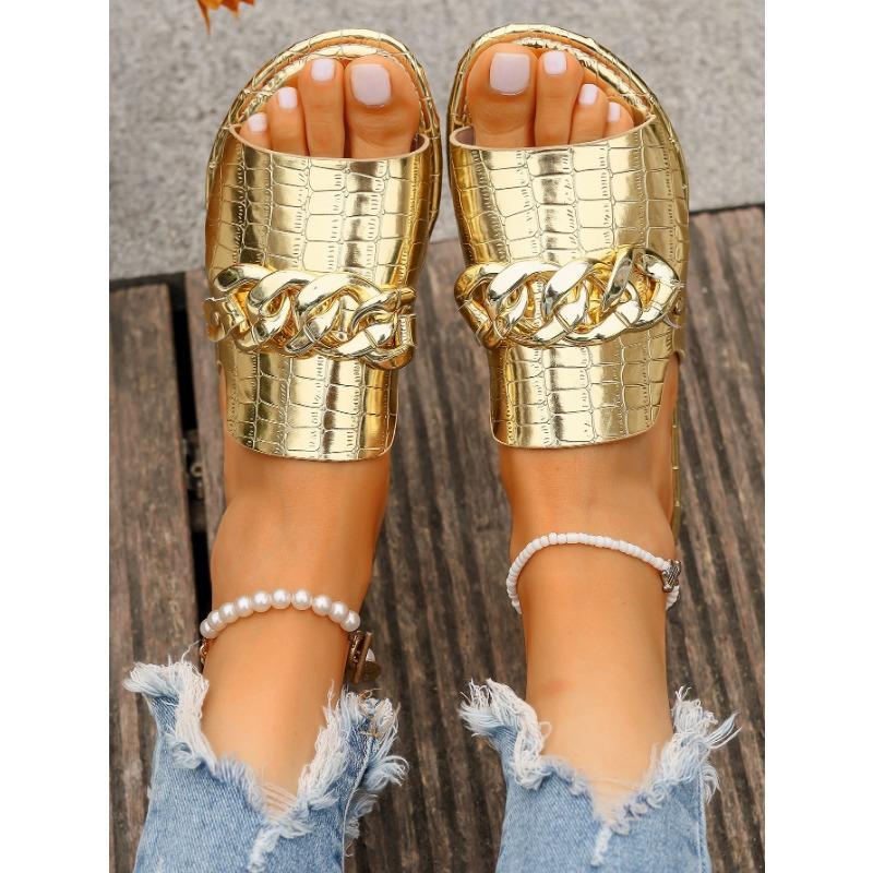 N Nü's Large Size Chain Peep Toe Flat Sandals Summer New European and American Fashion Sandals