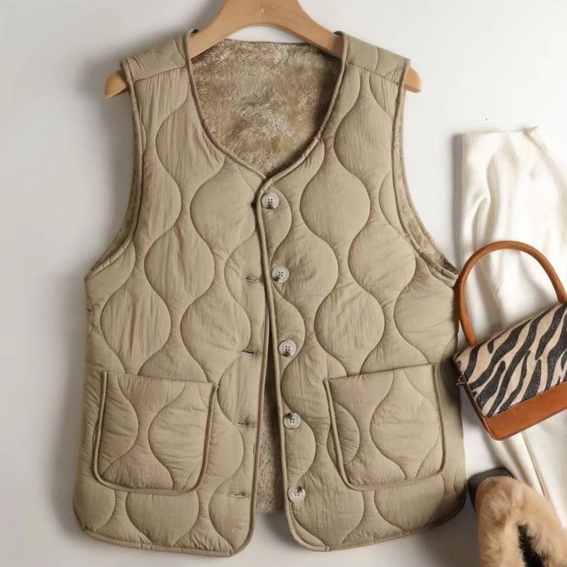 Autumn Winter Women Double-sided Wear Vests Button Waistcoat Lamb Hair Thermal Warm Thick Fleece Sleeveless Jacket Ladies Coats