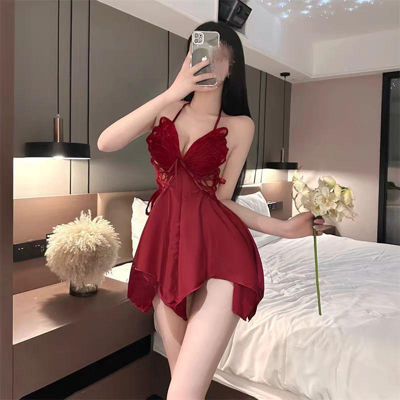 Sexy lingerie pure desire wind plus chest pad butterfly suspender nightdress robe female 7040