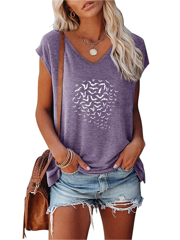 Women Print T-shirt Summer Fashion V Neck Short Sleeve Top Ladies Casual Tee Shirt
