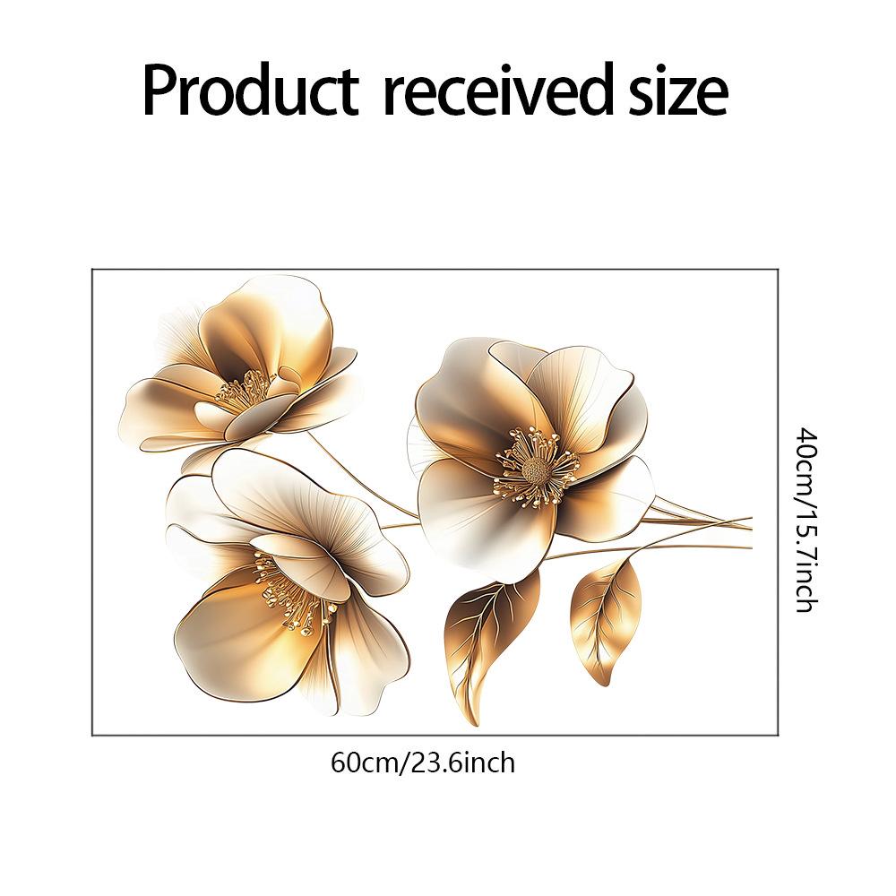 Self-adhesive Gold Raised Flowers Wall Stickers for Entryway Bedroom Living Room Study Home Decor