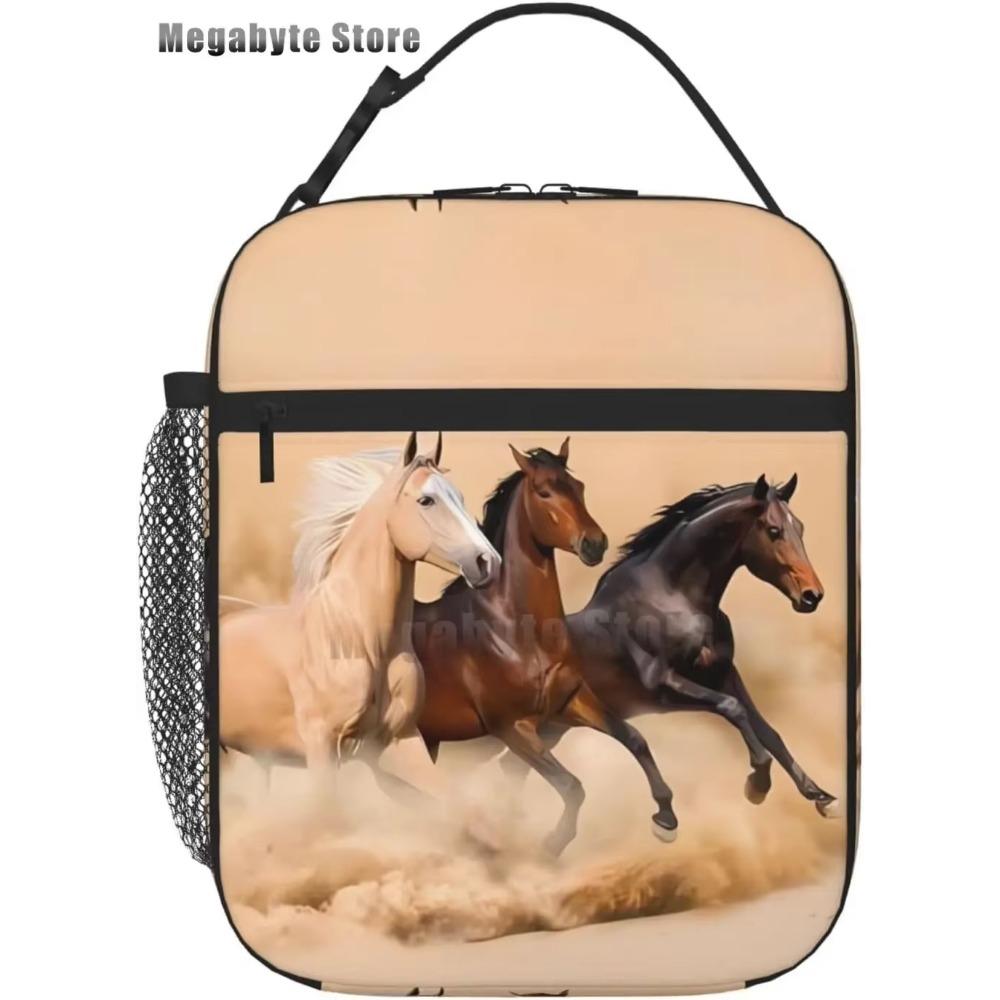 Horse And Flower Lunch Box Insulated Lunch Bags Zipper Lunch Bag Cooler Tote Bag For Teens Men Women Office Picnic