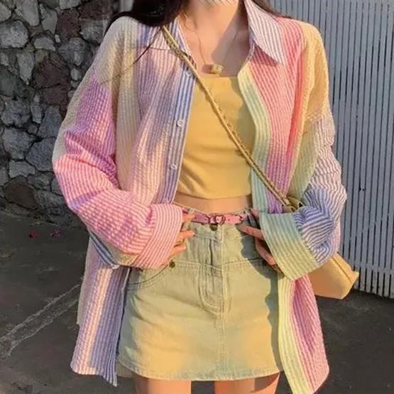 

WTEMPO Женские свободные повседневные полосатые блузки с отложным воротником и пуговицами, весна-осень, с длинным рукавом, с принтом в стиле ретро, шикарные рубашки XXL