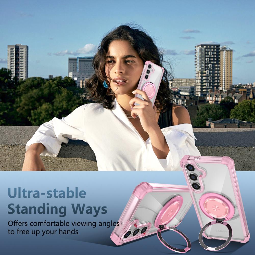 KEYSION Transparent Case for MagSafe for Samsung Galaxy S24 FE 5G 360° Magnetic Ring Stand Wireless Charging Clear Phone Cover