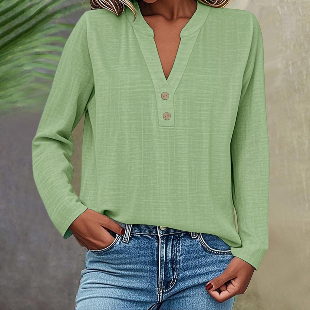 Long Sleeve Linen Tops For Women Loose Fit V Neck Button Down Shirts Cute Summer Beach Tee Shirts