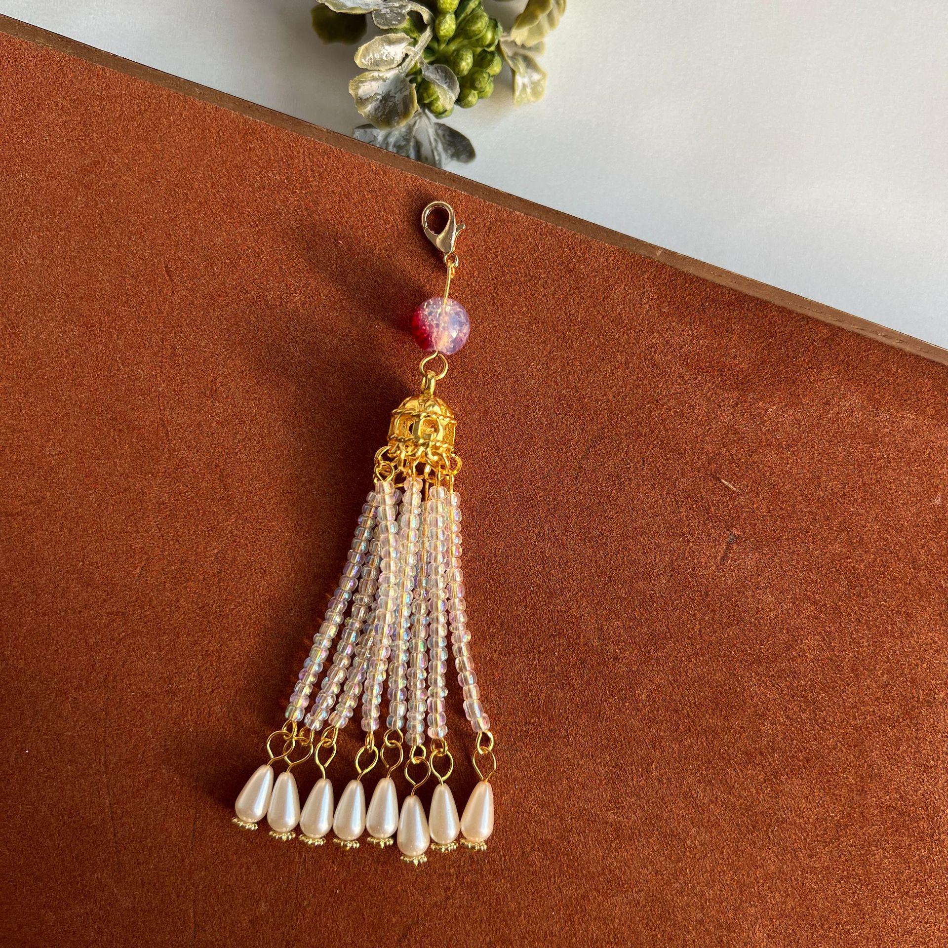 Handmade Ancient Style Hanfu Imitation Pearl Tassel Beaded Ornament Pendant