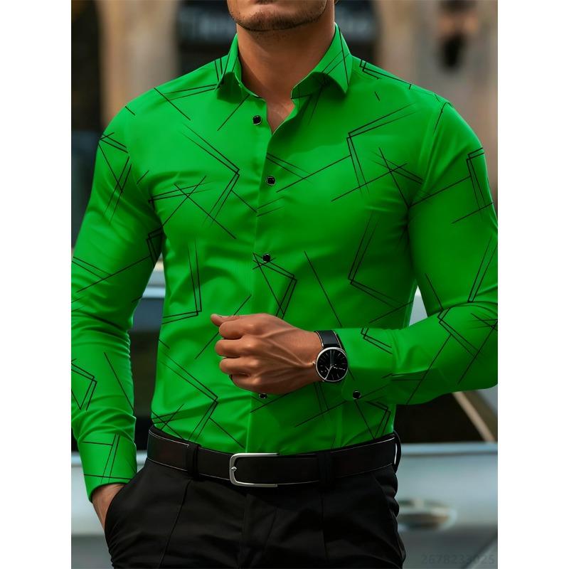 Herren Trendiges geometrisches Linienmuster Langarmhemd Business Casual Mode Design Slim Fit Bügelfrei Vielseitig Ins Style Hemd