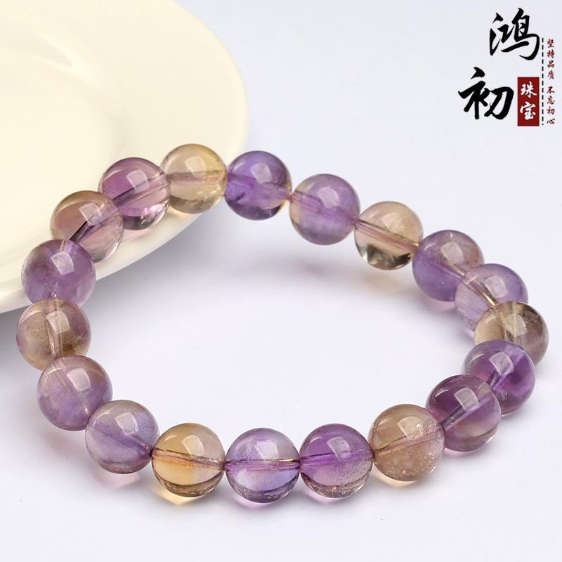 Hongchu Crystal Natural Amethyst Round Bead Bracelet Natural High-Quality Gradient Ametrine Bracelet