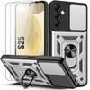 Coque + 2 Verres Trempés pour Samsung Galaxy S25, Bumper Rigide Antichoc avec Support Arrière et Protection Caméra - Argenté